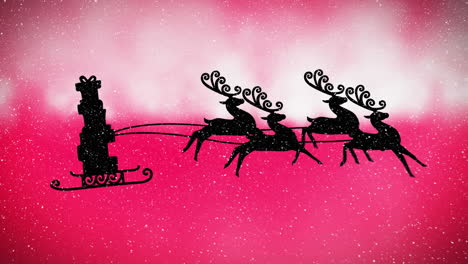 animation of presents in sleigh with reindeer over snow falling