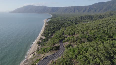 aerial view over captain cook highway near rex lookout in north queensland, australia - drone shot