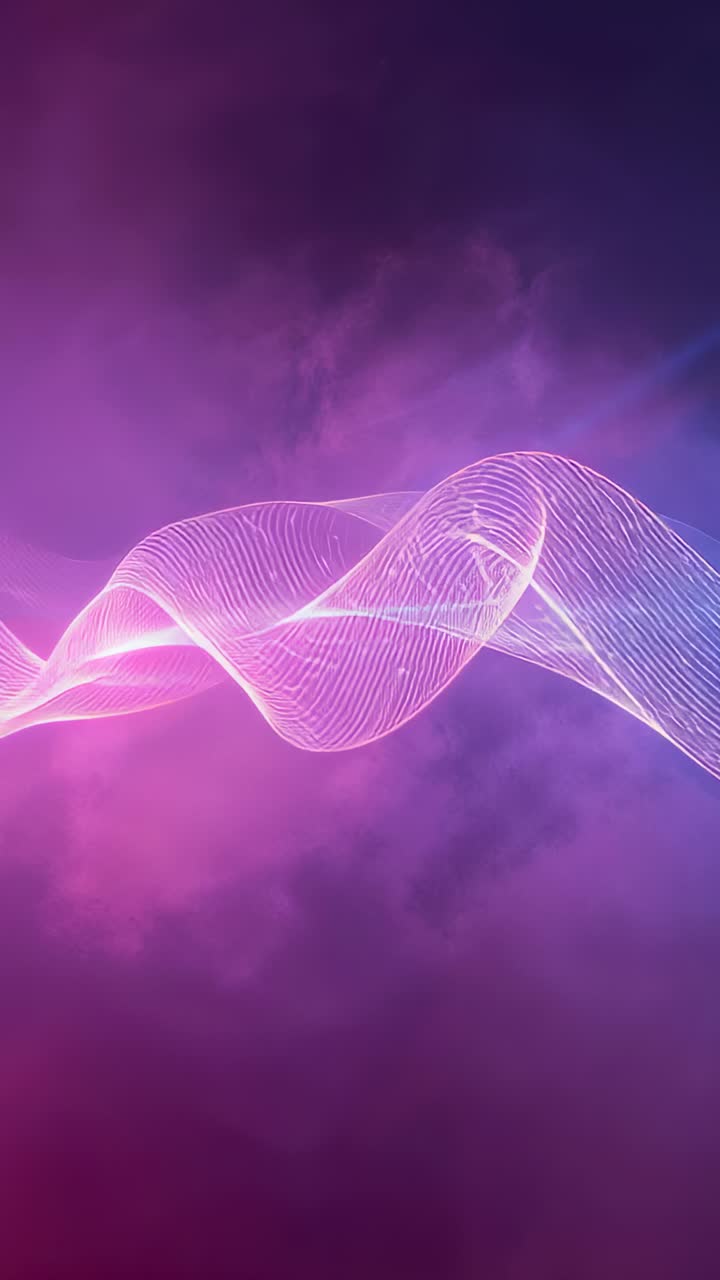 Vertical video: Animation starting, glowing ribbon waving right over nebula, shifting hues settling