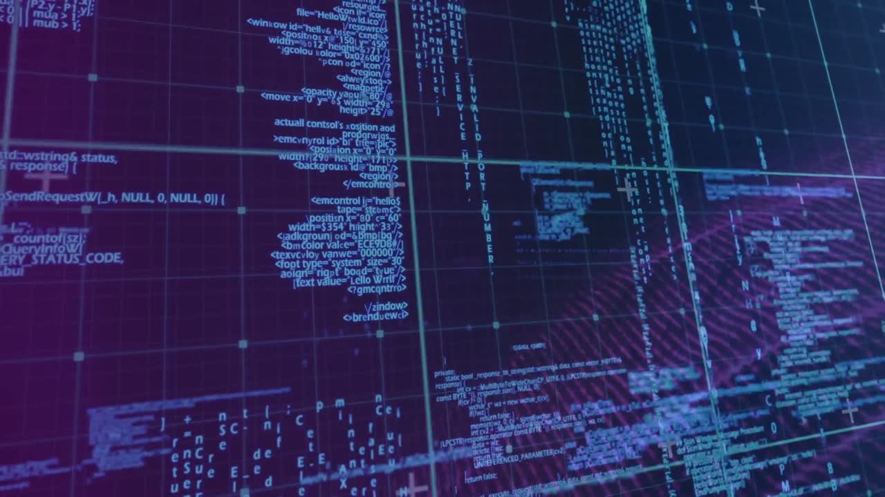 Animation of data processing over black background