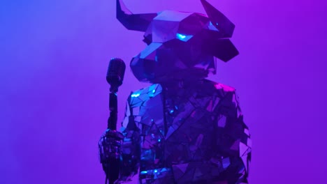 a performer in a bull mask costume