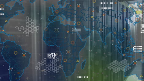 Animation-of-world-map-and-data-processing-over-computer-servers