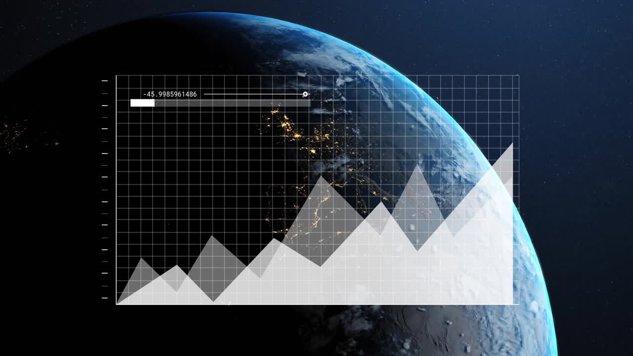 Animation of data processing over globe on black background