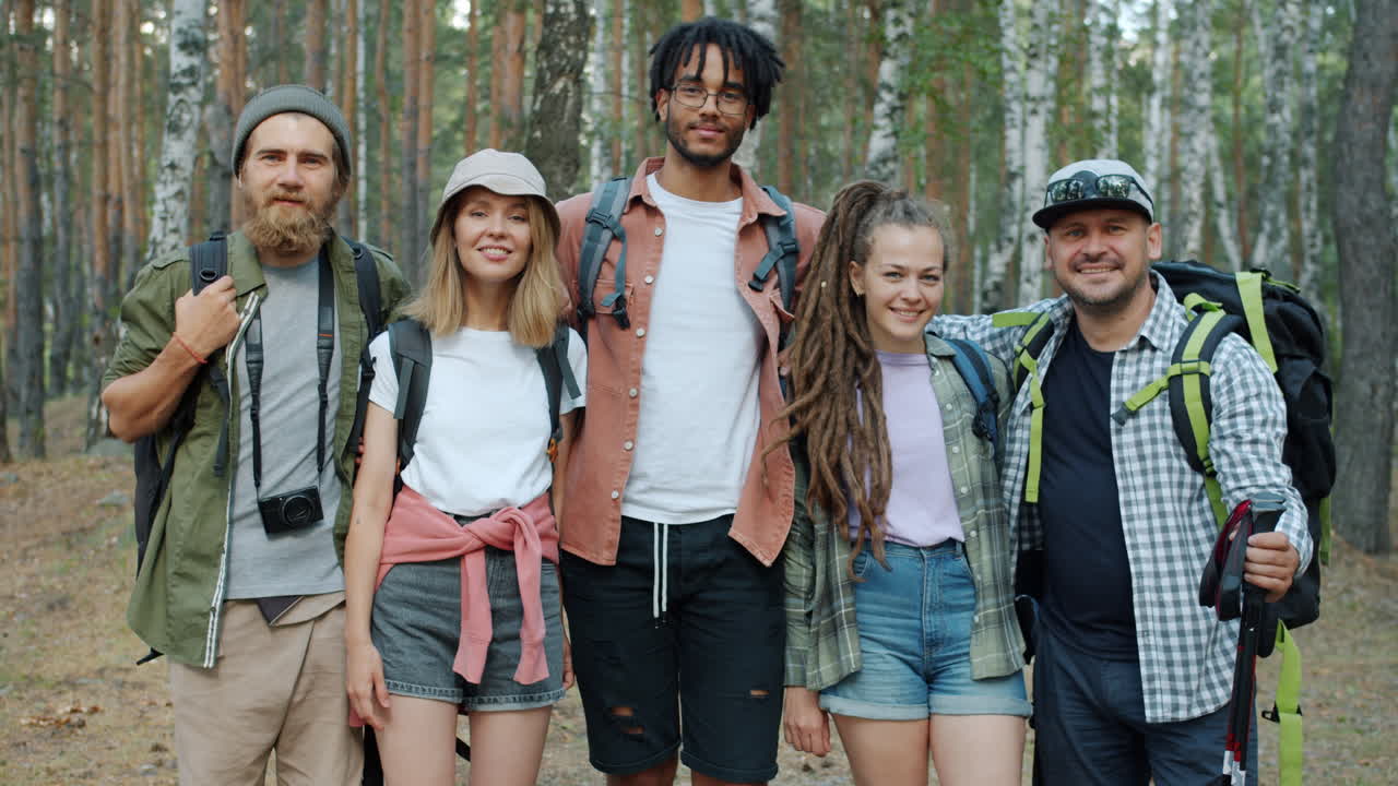 Friends on a Hiking Trip in the Forest