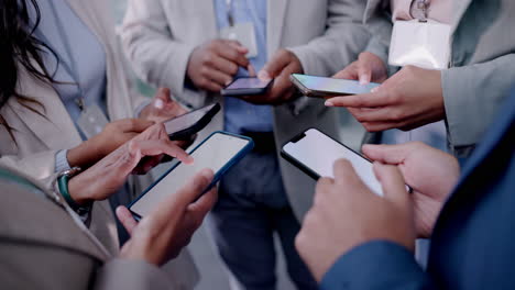 Business-people,-hands-and-phone-for-networking