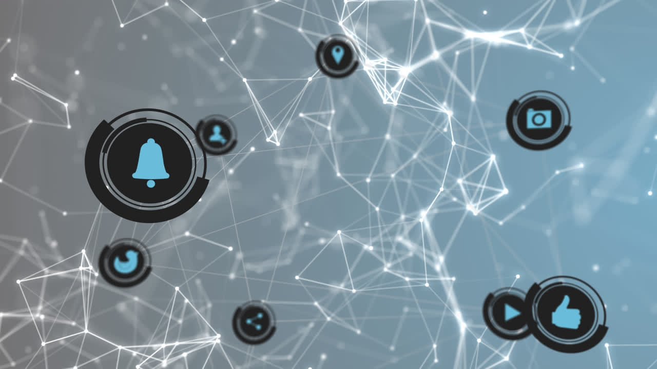 animación de iconos de redes sociales con una red de conexiones