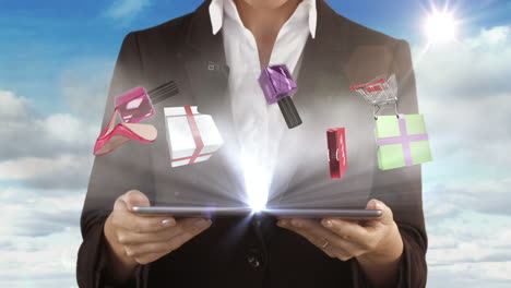 Woman-presenting-e-shopping-concept-with-tablet-computer-