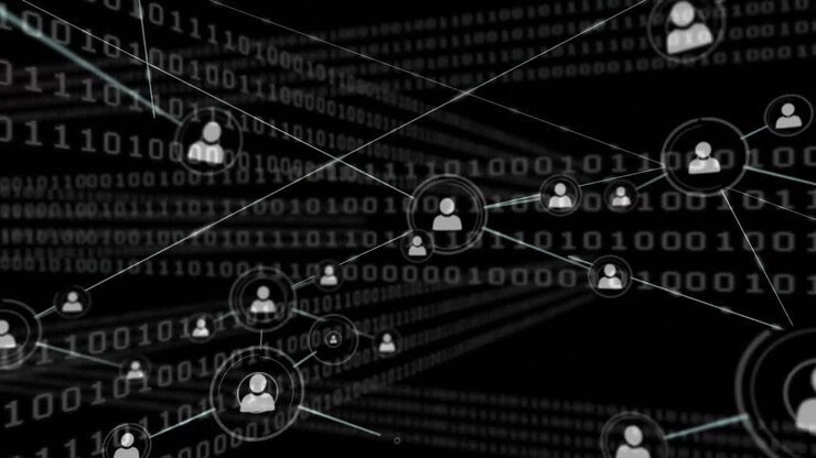Animation of data processing over black background