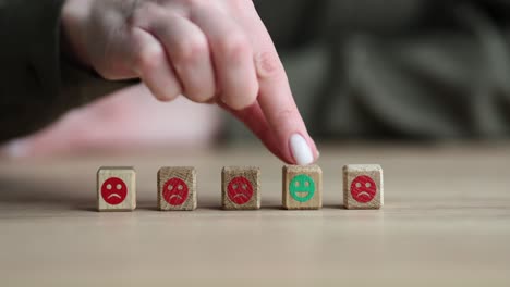 customer feedback and satisfaction rating with emoji cubes