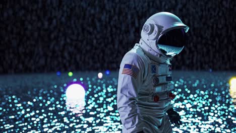 astronaut in een futuristische nachtelijke scène