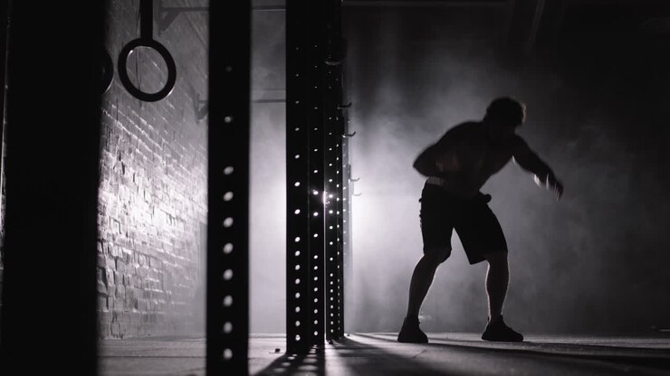Silhouette of Sportsman Doing Burpee