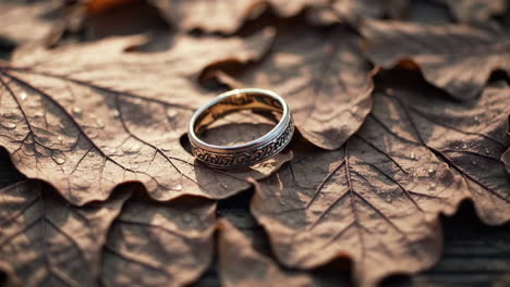 ring on autumn leaves