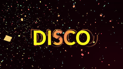 animación de texto de discoteca en fondo negro con confeti