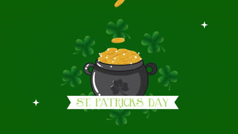 st patricks day animated card with treasure cauldron