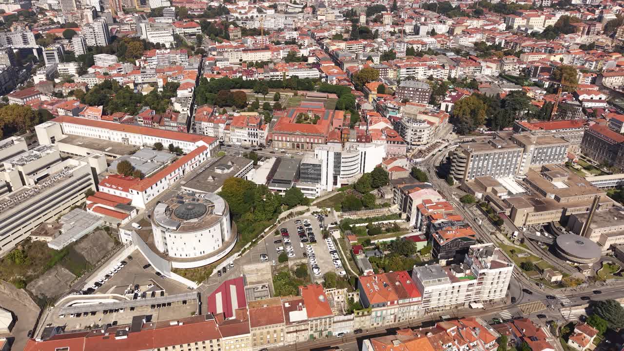 Porto, Portugal. Aerial View of Santo Antonio Hospital Buildings and Faculty of Pharmacy, Drone Shot