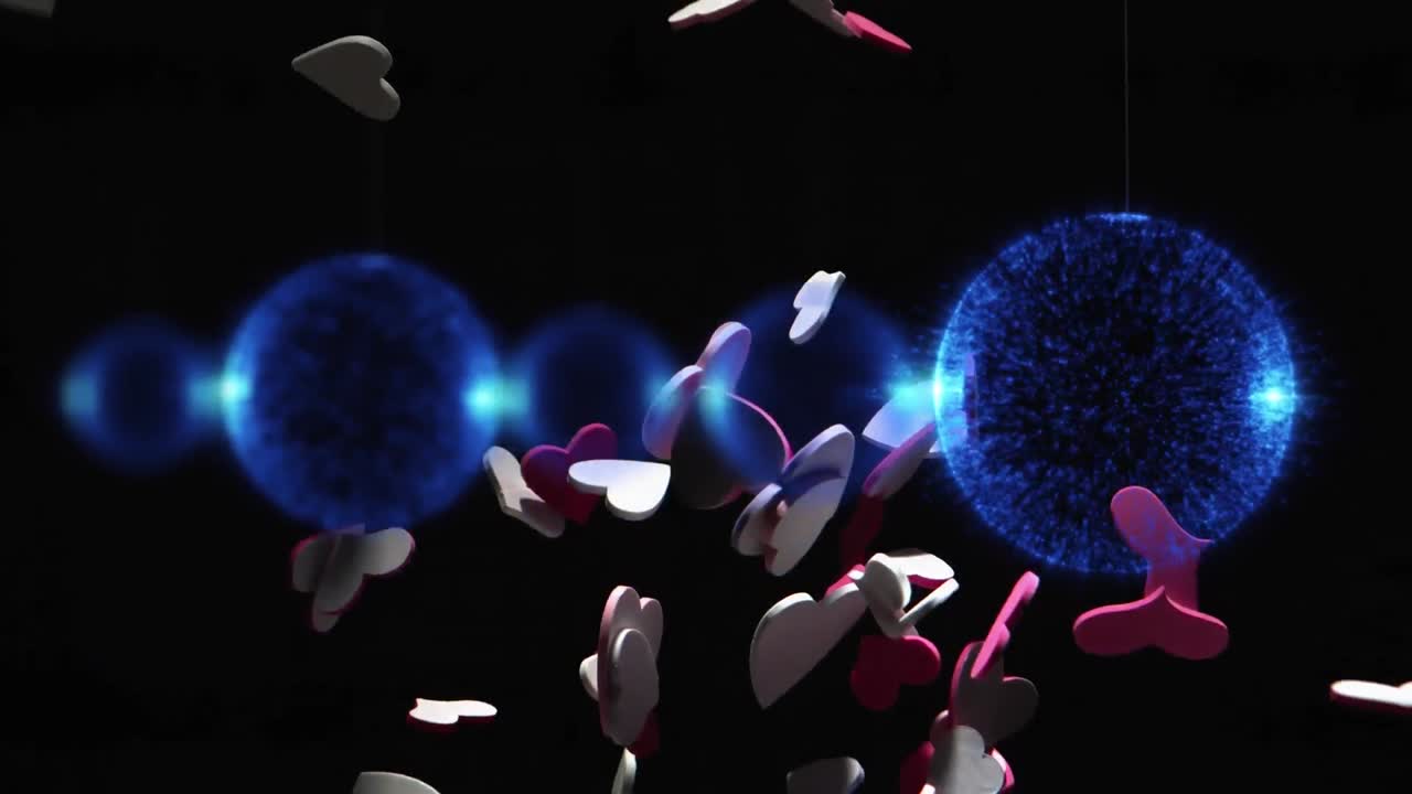 떨어지는 분홍색 심장 위에 크리스마스 장식의 애니메이션