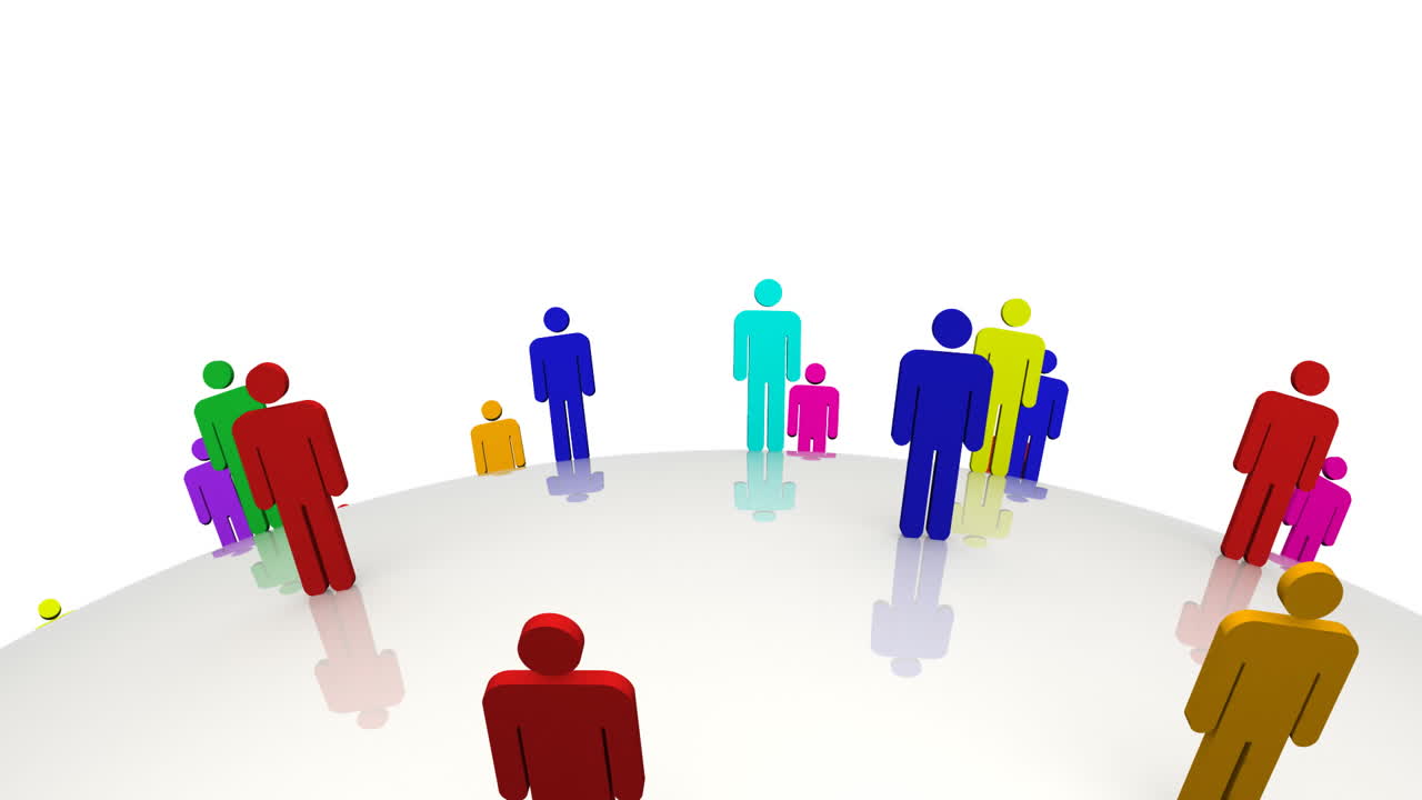 hombres 3d de color de pie en un globo en movimiento