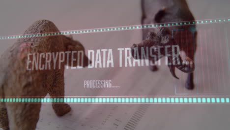animación del procesamiento de datos sobre figuras de oso y toro