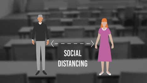 animation of a sign social distancing over people social distanicing