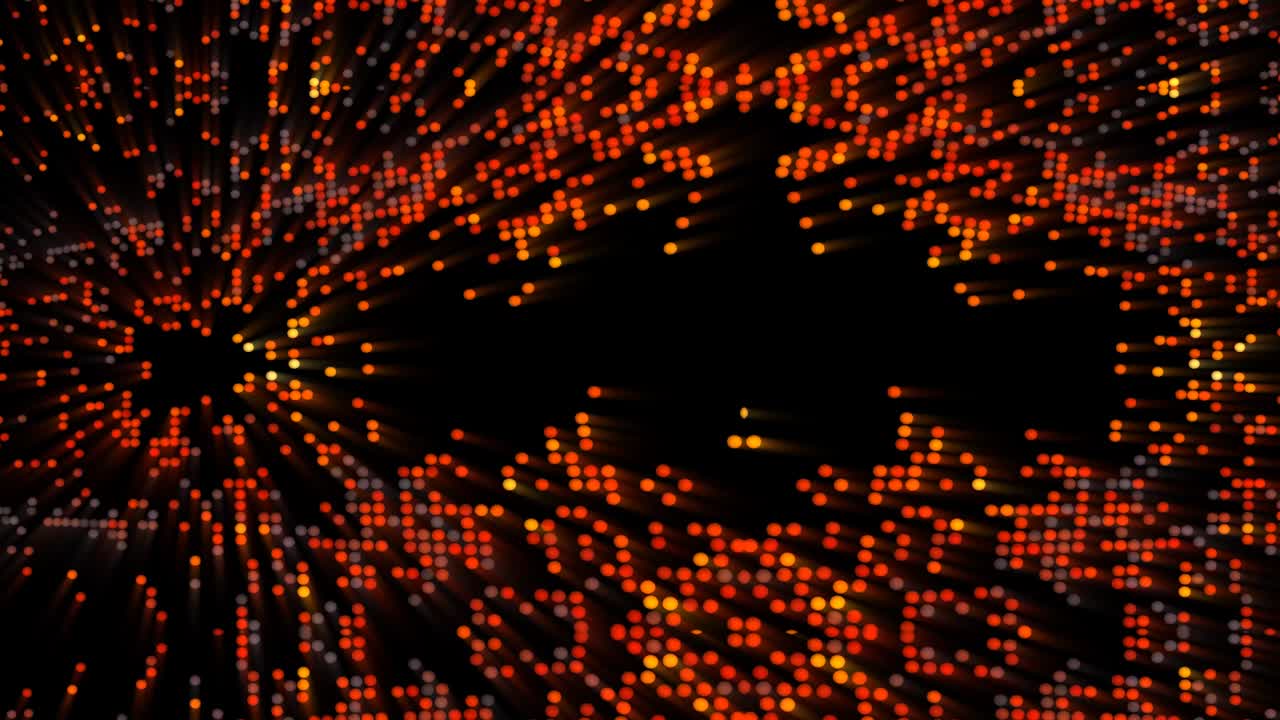 reflexión 3d abstracta luces de punto digital rápido parpadeo llama de la eternidad color de tono caliente en la pantalla negra