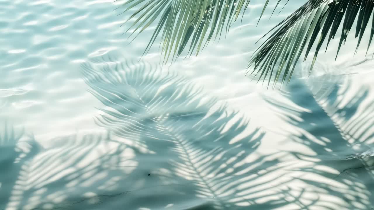 Top-down video view of palm shadows on rippling water, creating a serene, tropical ambiance