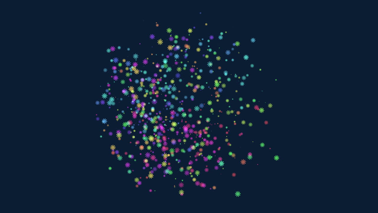 Vibrant cluster of colorful dots on dark background - captivating abstract composition