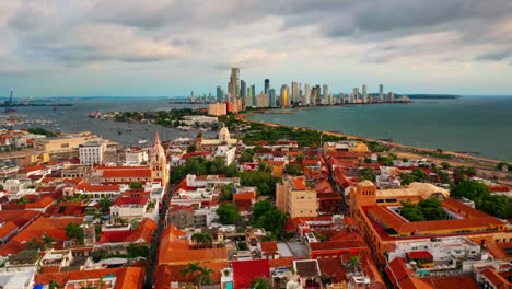 aerial drone view of the old town of cartagena de indias in colombia