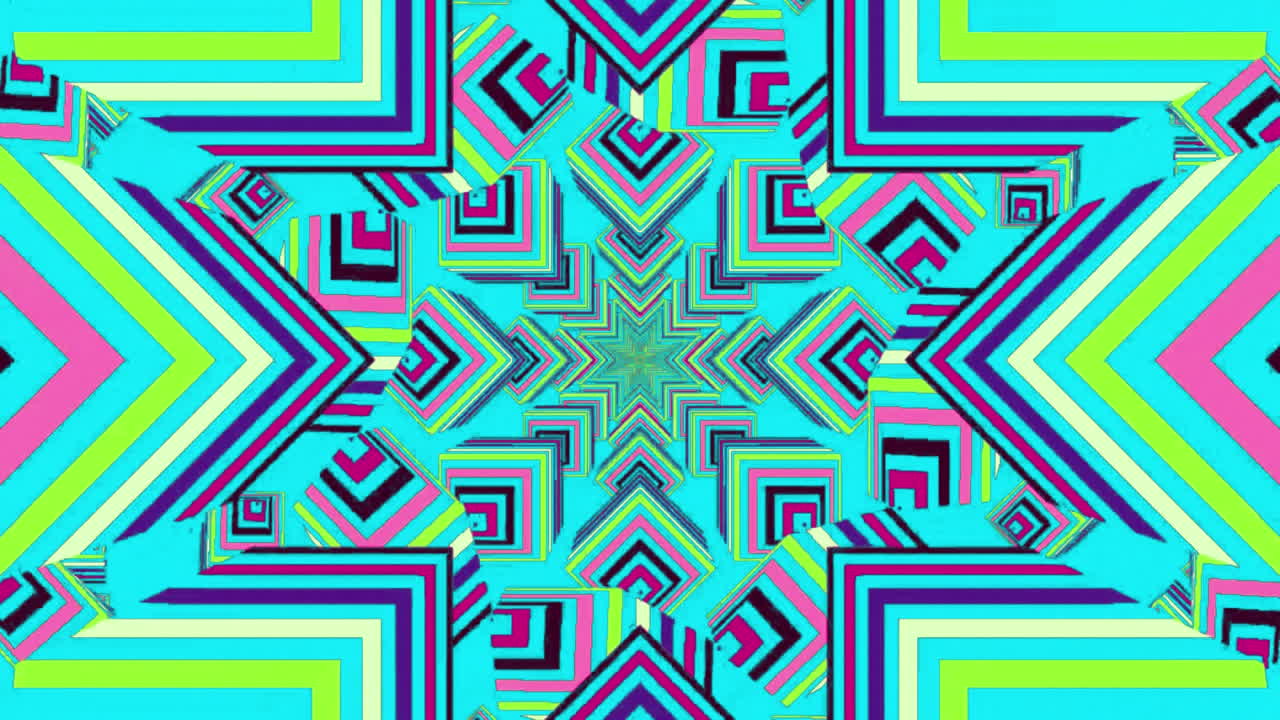 caleidoscopio de formas de estrellas de colores brillantes que se mueven hipnóticamente con un cambio sin fisuras