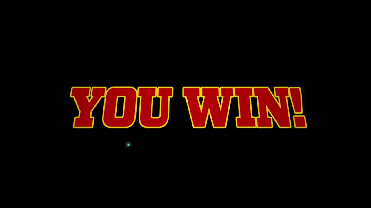 Animation of you win text on black background