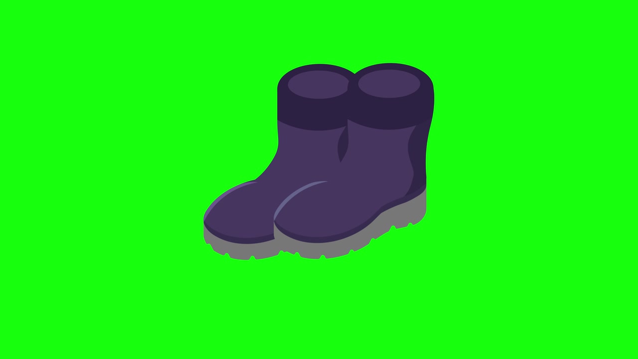 Sepasang Sepatu Bot Musim Dingin Ungu Animasi di Layar Hijau