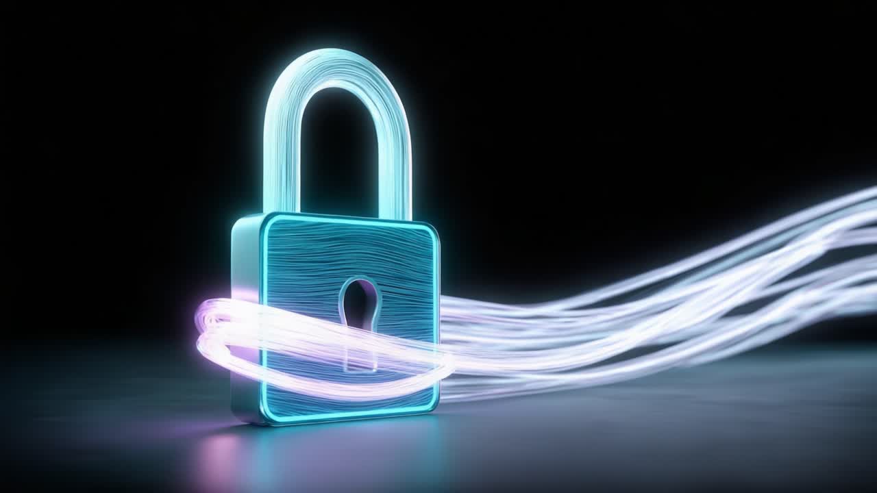 A Visually Striking Representation of a Digital Padlock Surrounded by Flowing Light Trails Signifying Security and Data Protection in the Modern World
