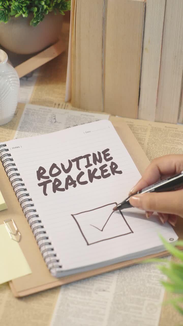 VERTICAL VIDEO OF TICKING OFF ROUTINE TRACKER FROM CHECKLIST