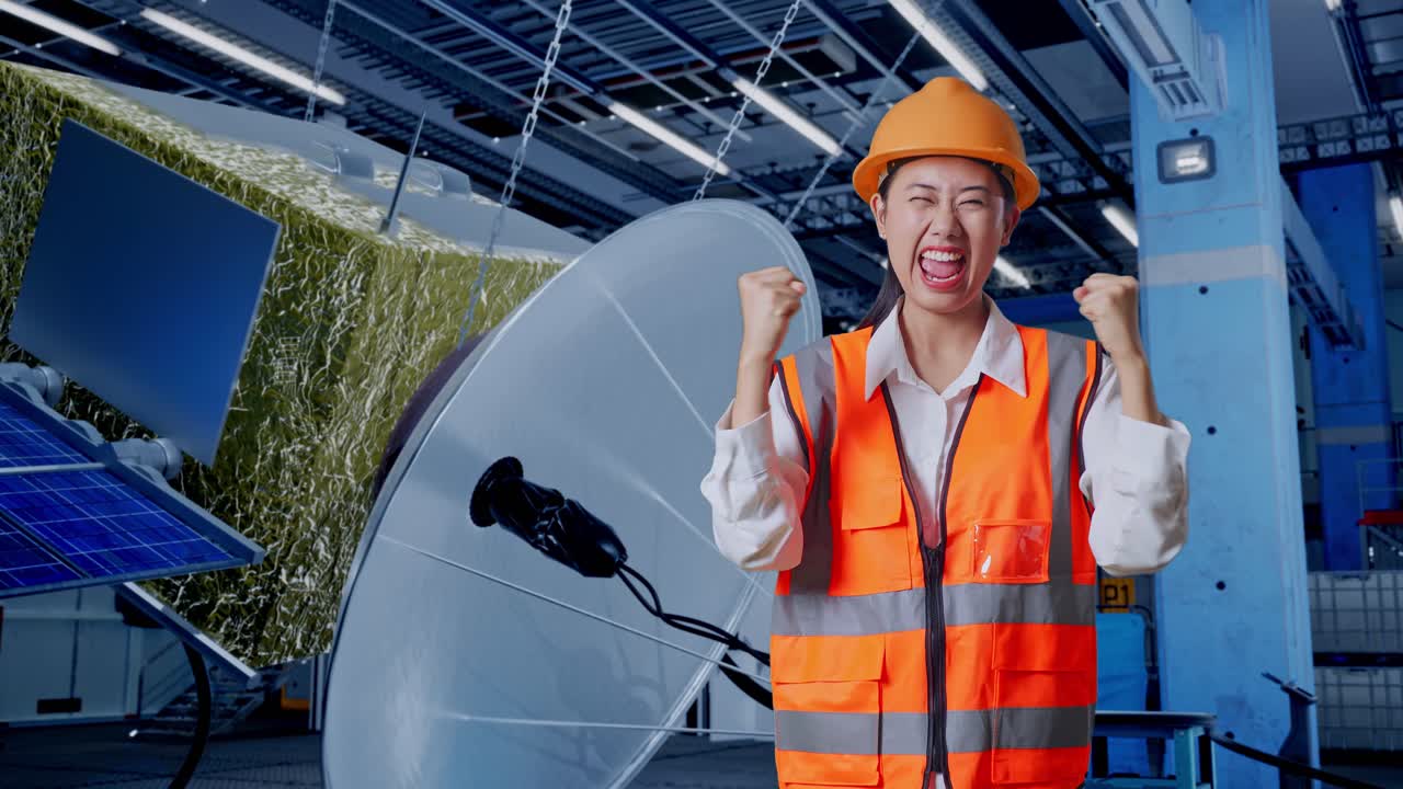 프로젝트의 성공을 축하하는 흥분된 엔지니어