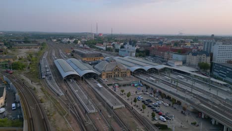 aerial view of a train station in a german city