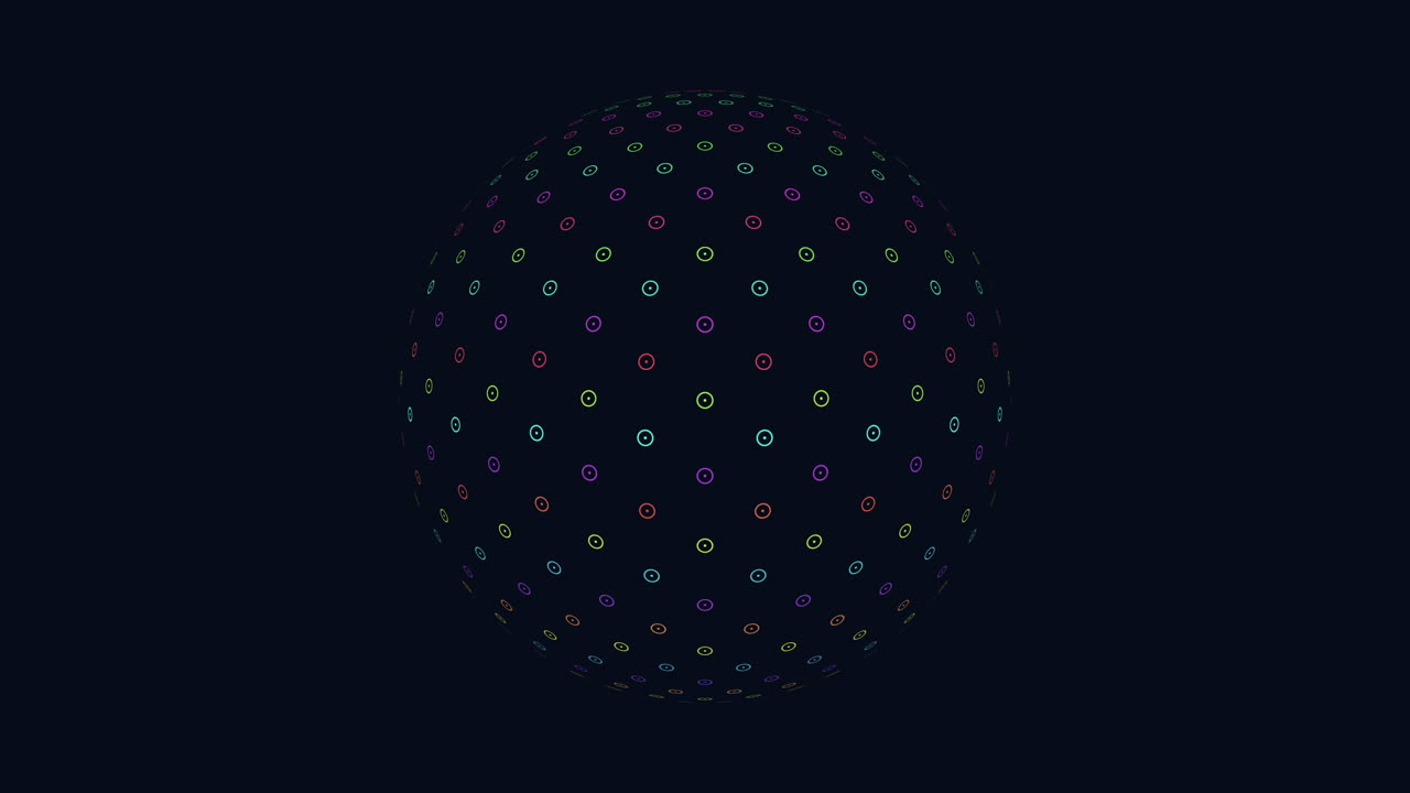 esfera de neón futurista con pequeños puntos en el espacio oscuro
