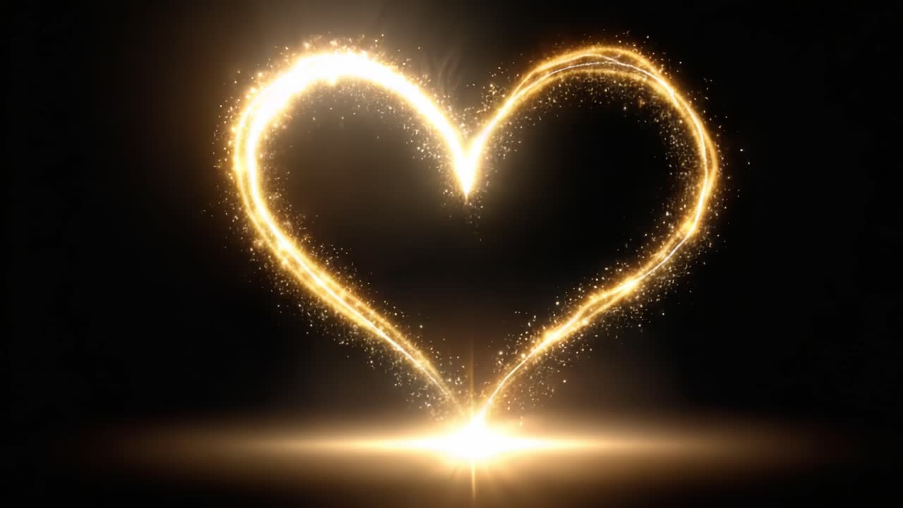 A Beautiful Display of Love: Sparkling Heart Formation with Glimmering Particles Illuminating the Darkness, Symbolizing Affection and Joyfulness