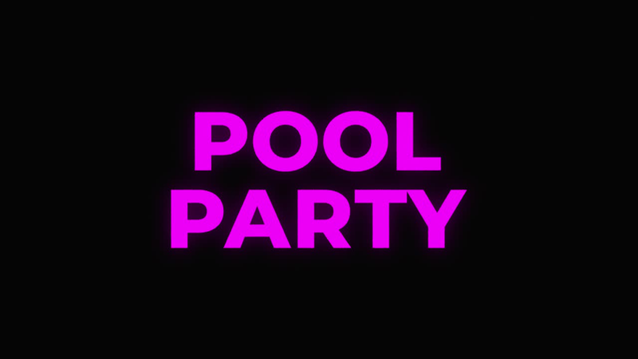 Pool party text. Colorful stretch typography text. Party in retro style. 4k loop animation. Intro text. Vj animation for night clubs, LED screens, music videos, social media, festival. 80s.