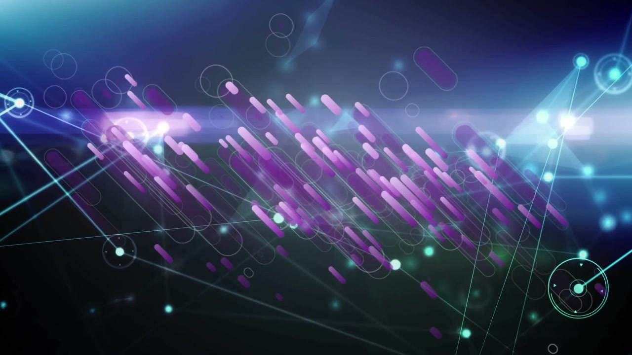 Animation of network of connections with icons moving light trails