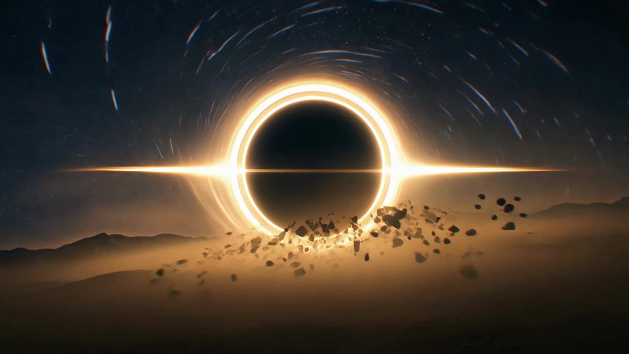 Filmisk animation af et sort hul, der fortærer en planet i det dybe rum
