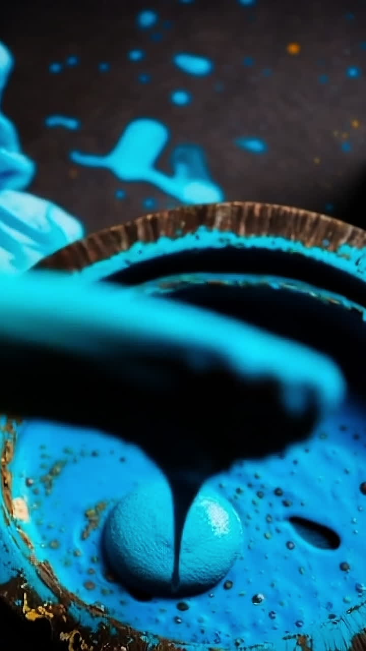 Creative process with vibrant blue paint