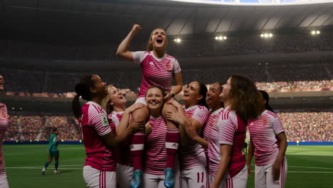 women's soccer team celebrates victory