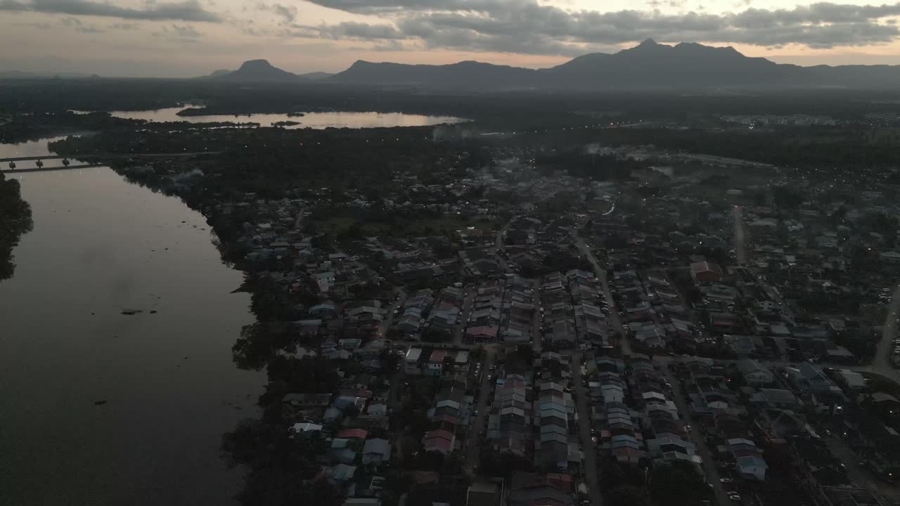 Beautiful Aerial Drone View,Evening Summer Time Sunset At Satok Bridge,Kuching,Sarawak #kuching