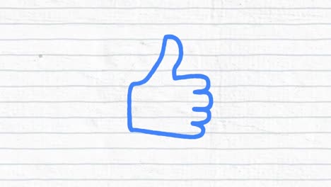 Animation-of-blue-outlined-like-icon-people-hand-drawn-with-a-marker-on-white-lined-paper