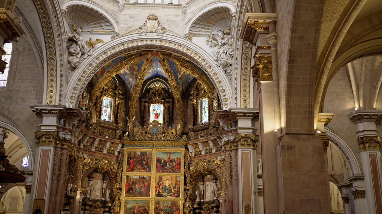Valencia, Spain - May 28, 2025: View of the icons on the interior of the Valencia Cathedral