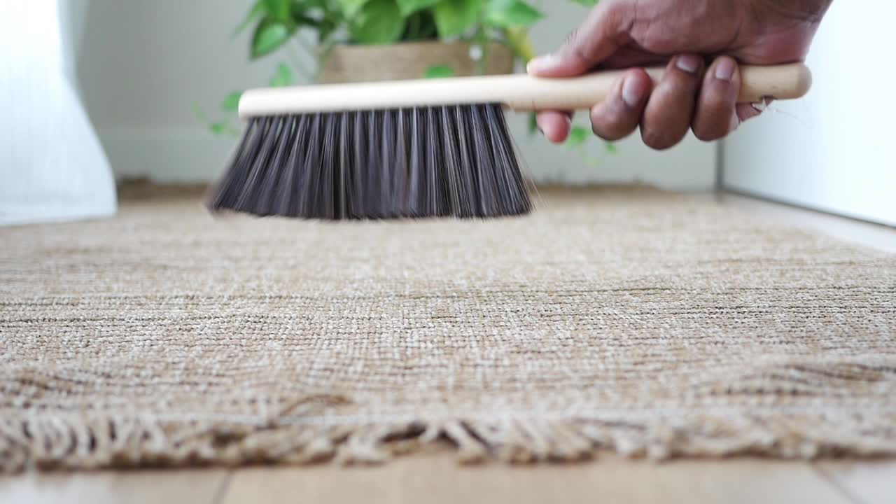 Cleaning a Rug with a Brush