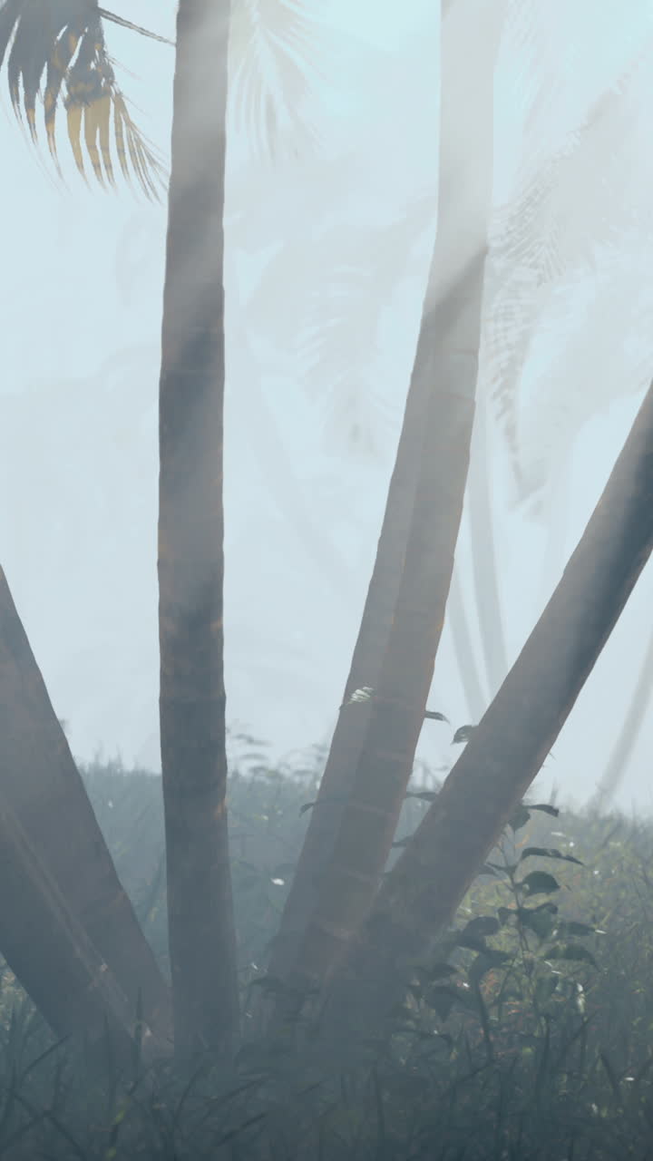 열대 나무 숲 에서 안개 가 가득 한 아침