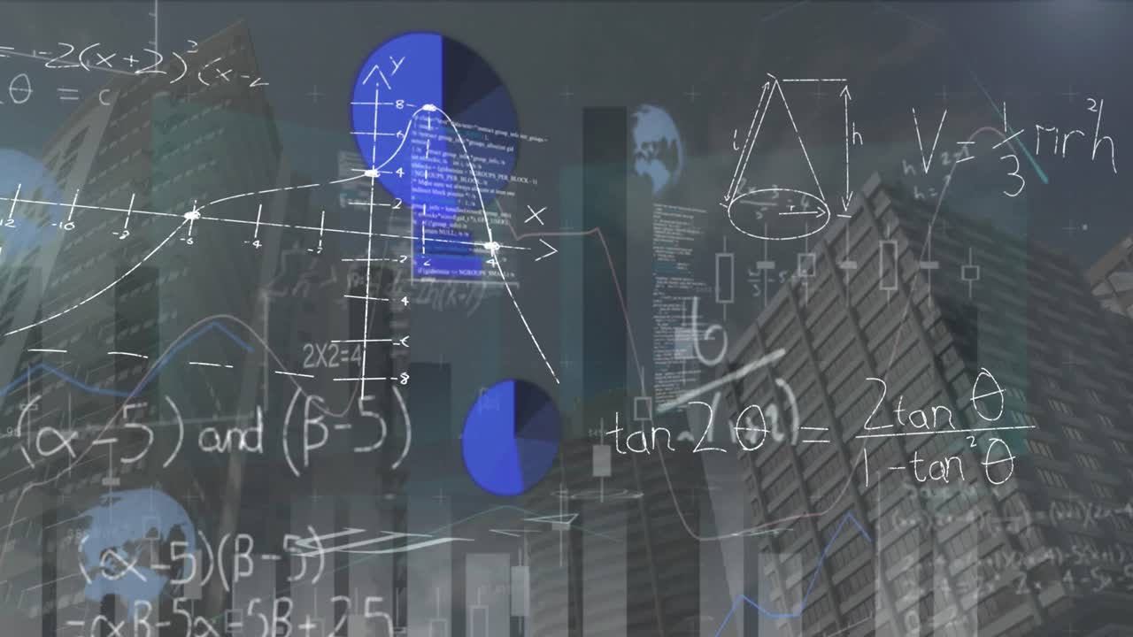 도시 풍경 위의 데이터 처리 애니메이션