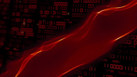 animación de transferencia de datos de flujo rojo y codificación binaria sobre fondo negro