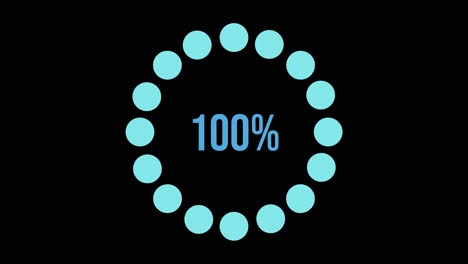 circular progress bars increment from 5% to 100% with smooth transitions and a modern design on a black background
