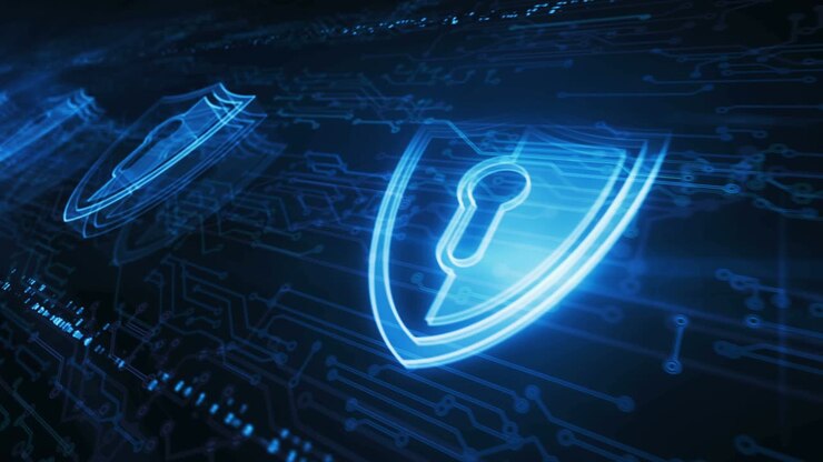 Cyber security and digital network protection symbol loop concept
